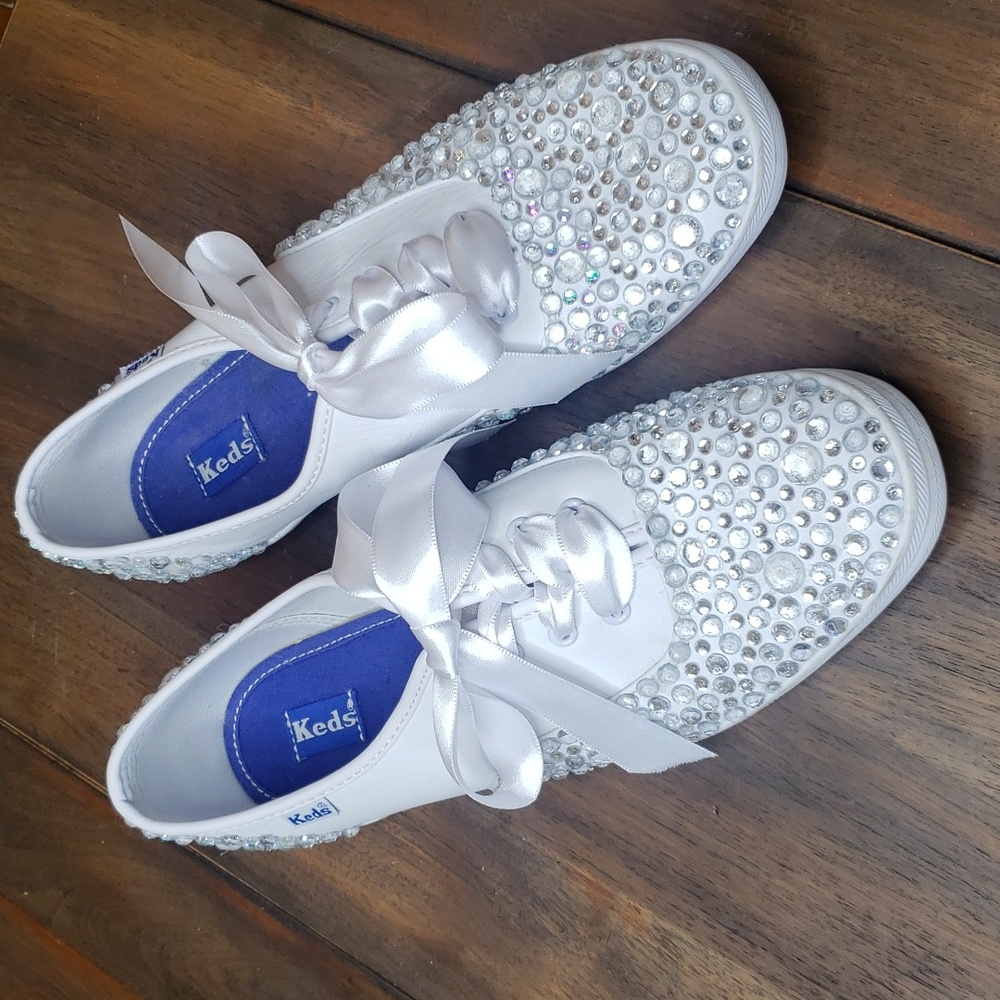 Keds Embellished White Leather Sneakers Sz 8